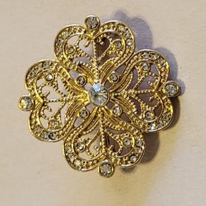 VTG Unsigned Four Leaf Clover Brooch Heart Pin With Crystal Accent